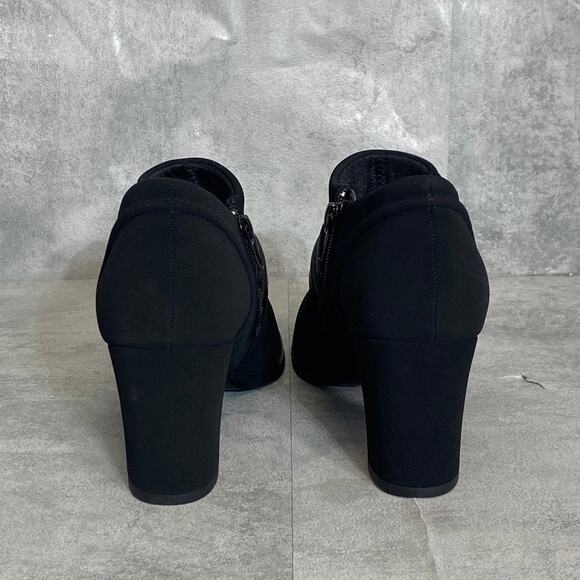 EASY STREET Black Suede Berit Almond-Toe Slip-On Block Heel Booties SZ 9 - Picture 4 of 9